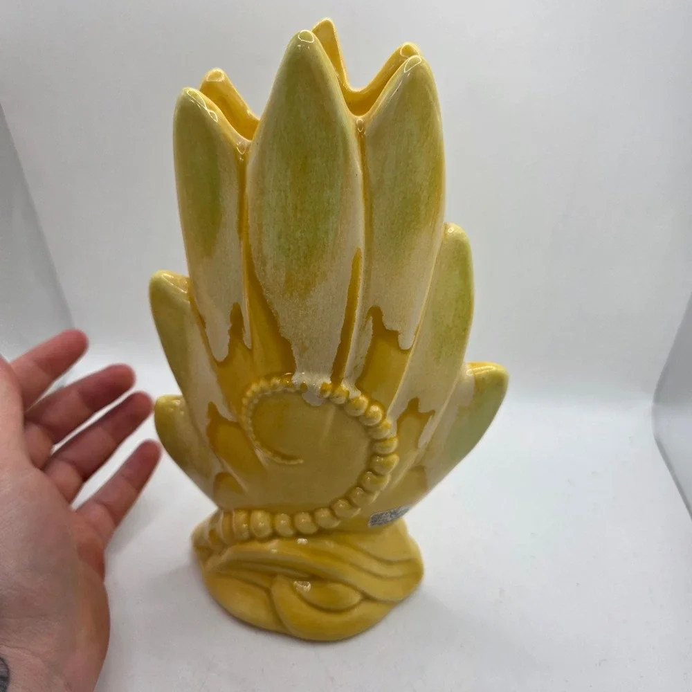 Vintage Royal Haeger Yellow Leaf Vase MCM Sculptural Art Pottery USA Large